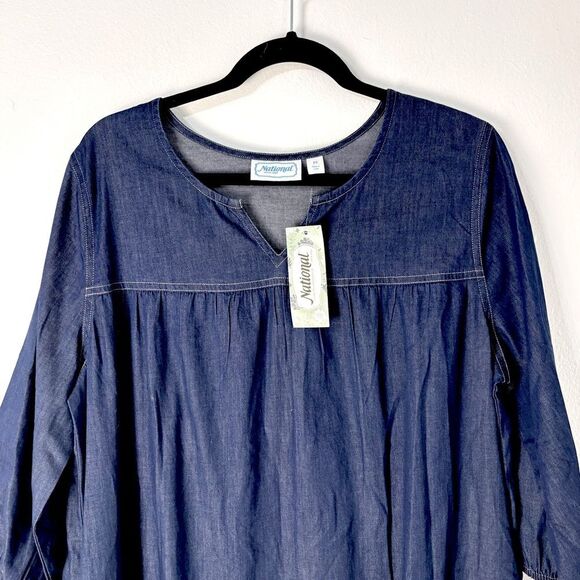 NWT National Vintage Blue Chambray Denim Midi Dress M Tiered MuuMuu Boho Western - Picture 11 of 12